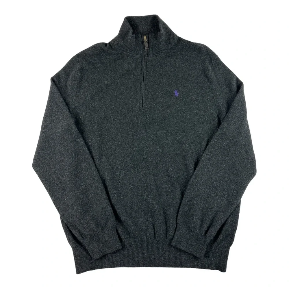 Polo Ralph Lauren Heathered Gray Pure Merino Wool 1/2 Zip Sweater Mens 2XL XXL